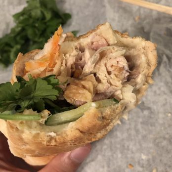 Bon Bon Sandwiches - Coconut Curry Chicken banh mi close up view - Vietnamese Near Me - Chicago, Illinois