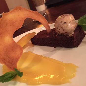Sur Lie - Chocolate cake with candied orange, orange tuille and expresso gelato. - New American Near Me - Portland, Maine Sur Lie - Chocolate cake with candied orange, orange tuille and expresso gelato. - New American Near Me - Portland, Maine