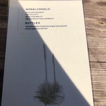 Desert Door - Reverse side of cocktail menu - Distilleries Near Me - Driftwood, Texas Desert Door - Reverse side of cocktail menu - Distilleries Near Me - Driftwood, Texas