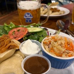 AYCE perogies with 2 sides.