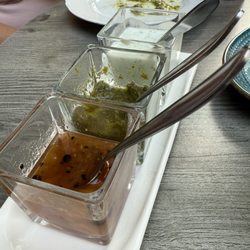 Indian Palace Restaurant - Chutneys and Raita accompanying the Pakora