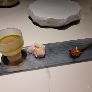 Hidden Omakase - Amadai, tile fish - a play on Thai cooking. Delicious broth with notes similar to a deconstructed spoonful of Tom Kha soup. - Sushi Bars Near Me - Houston, Texas Hidden Omakase - Amadai, tile fish - a play on Thai cooking. Delicious broth with notes similar to a deconstructed spoonful of Tom Kha soup. - Sushi Bars Near Me - Houston, Texas