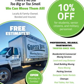 Guerra Brothers Moving Service - There's No Job Too Big or Too Small! Guerra Brothers Can Move It All! Give Us A Call. - Movers Near Me - Waco, Texas Guerra Brothers Moving Service - There's No Job Too Big or Too Small! Guerra Brothers Can Move It All! Give Us A Call. - Movers Near Me - Waco, Texas