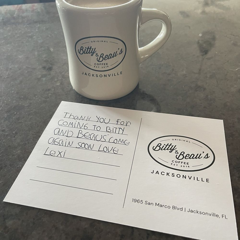 Bitty & Beau's Coffee - My new diner mug for home and a sweet little postcard hand written from Lexi! Thank you! - Coffee & Tea Near Me - Jacksonville, Florida