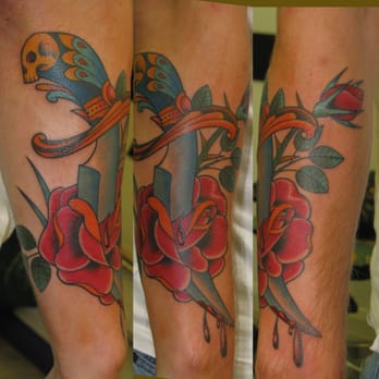 Flamin' Eight - new school dagger n rose by ely - Tattoo Near Me - London, XGL Flamin' Eight - new school dagger n rose by ely - Tattoo Near Me - London, XGL
