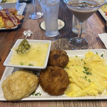 Gochas Breakfast Bar | Cascade - Salmon croquette with eggs and jalapeño grits - Wine Bars Near Me - Atlanta, Georgia Gochas Breakfast Bar | Cascade - Salmon croquette with eggs and jalapeño grits - Wine Bars Near Me - Atlanta, Georgia