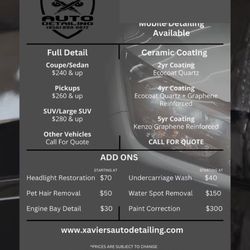 Xavier’s Auto Detailing - Pricing From Site