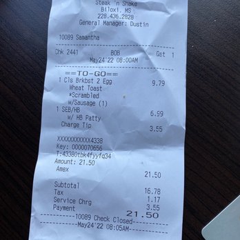 Steak ’n Shake - Receipt - Fast Food Near Me - Biloxi, Mississippi Steak ’n Shake - Receipt - Fast Food Near Me - Biloxi, Mississippi