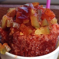Backyard Snow Cones - Shaved Ice with pickles, chamoy and tajin toppings