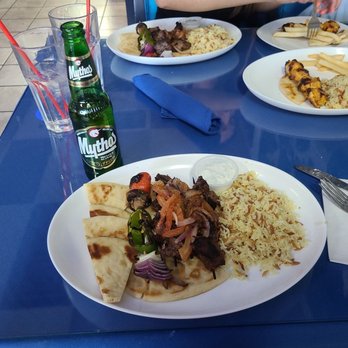 Greek Bistro - Yum! Lamb Kebob and some Mythos beer to wash it down. - Greek Near Me - Henderson, Nevada Greek Bistro - Yum! Lamb Kebob and some Mythos beer to wash it down. - Greek Near Me - Henderson, Nevada