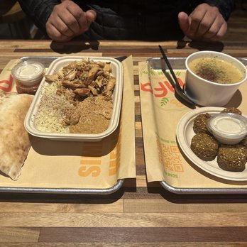 Yafa Hummus - Chicken bowl with rice, hummus and falafel Lenthil soup - Mediterranean Near Me - Tracy, California Yafa Hummus - Chicken bowl with rice, hummus and falafel Lenthil soup - Mediterranean Near Me - Tracy, California