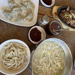 Shrimp with beef/pork dumplings, kalguksu La galbi combo (hand cut noodles with delicious, delicate, wonderfully mild but tasty broth