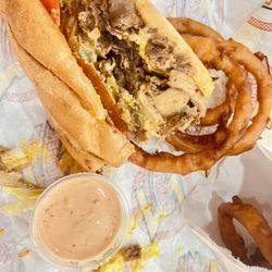 Z Burger - Bacon cheesesteak and onions rings
