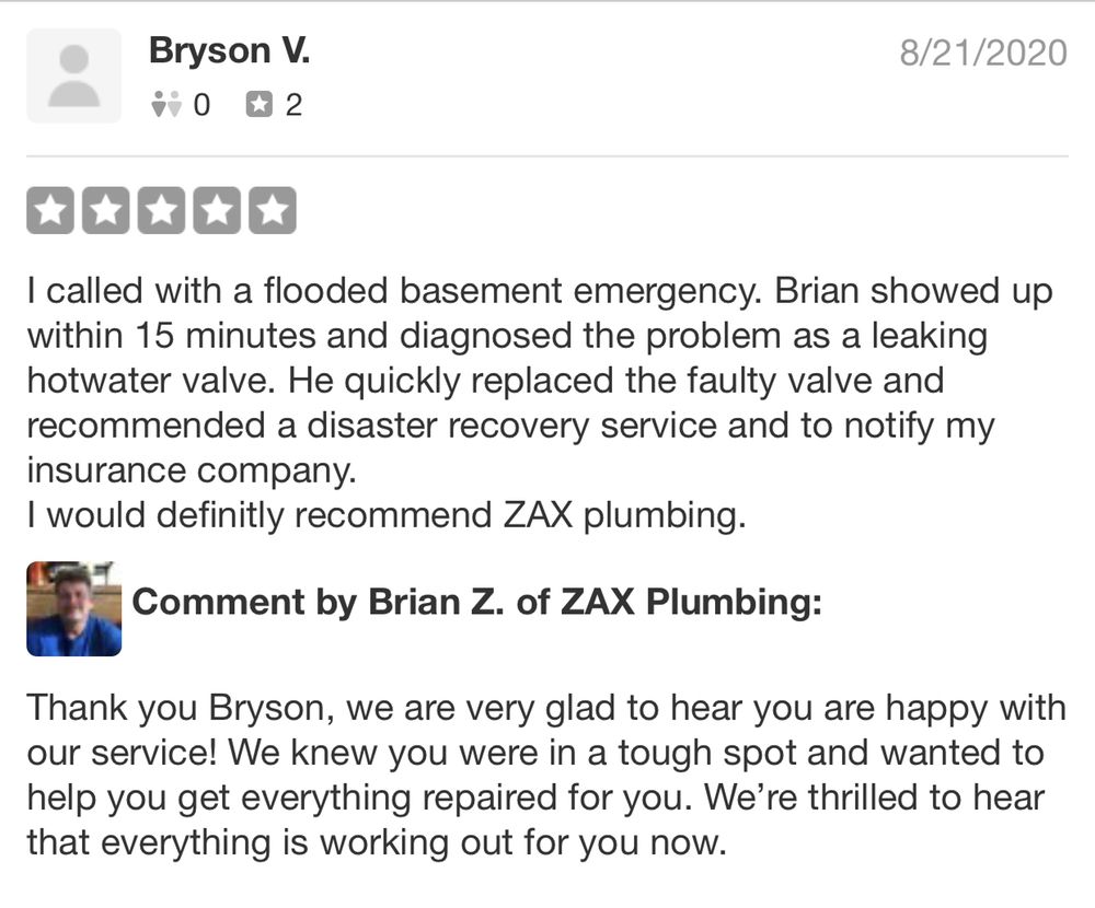 Slide of ZAX Plumbing