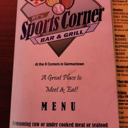 Sports Corner Bar & Grill - Menu as of 7/9/2021