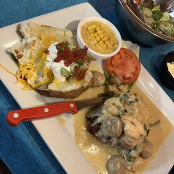 Snaffle Bit Dinner House - Filet 8oz Tenderloin with Shrimp Mushrooms and Cream Sauce - Steakhouses Near Me - John Day, Oregon