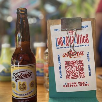 Los Aguachiles - Digital Menu and a Victoria Beer - Seafood Near Me - Playa del Carmen, ROO