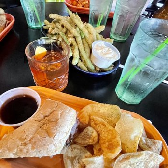 The Monarch - French dip with chips and fried green beans. - New American Near Me - Wichita, Kansas The Monarch - French dip with chips and fried green beans. - New American Near Me - Wichita, Kansas