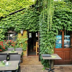 Weinstube Korkenzieher - Eingang in die Kaminstube - Sicht vom Garten aus