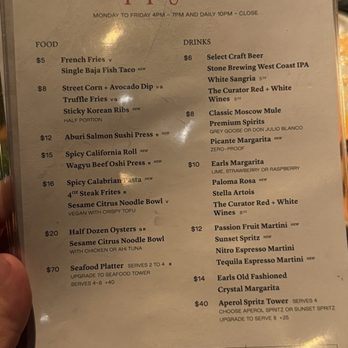 Earls Kitchen + Bar - Happy hour menu - New American Near Me - Miami, Florida