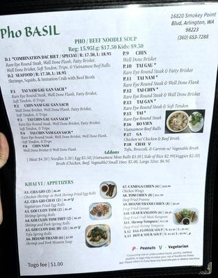 Menu photo 1 Pho Basil Arlington, WA Menu photo 1 Pho Basil Arlington, WA