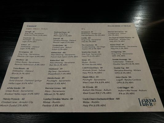 Menu photo 2 Legend Has It Sacramento, CA