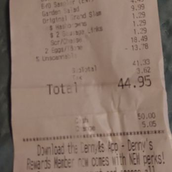 Denny's - Original receipt before discount. I only ate the salad. - American Near Me - Chula Vista, California Denny's - Original receipt before discount. I only ate the salad. - American Near Me - Chula Vista, California