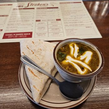 Steuben's Uptown - Green Chili Stew in cup & flour tortilla - Diners Near Me - Denver, Colorado Steuben's Uptown - Green Chili Stew in cup & flour tortilla - Diners Near Me - Denver, Colorado