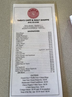 Menu photo 2 Tara's Cafe & Malt Shop Belton, MO