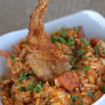 Langlois - Jambalaya with chicken crackling - Cooking Classes Near Me - New Orleans, Louisiana Langlois - Jambalaya with chicken crackling - Cooking Classes Near Me - New Orleans, Louisiana