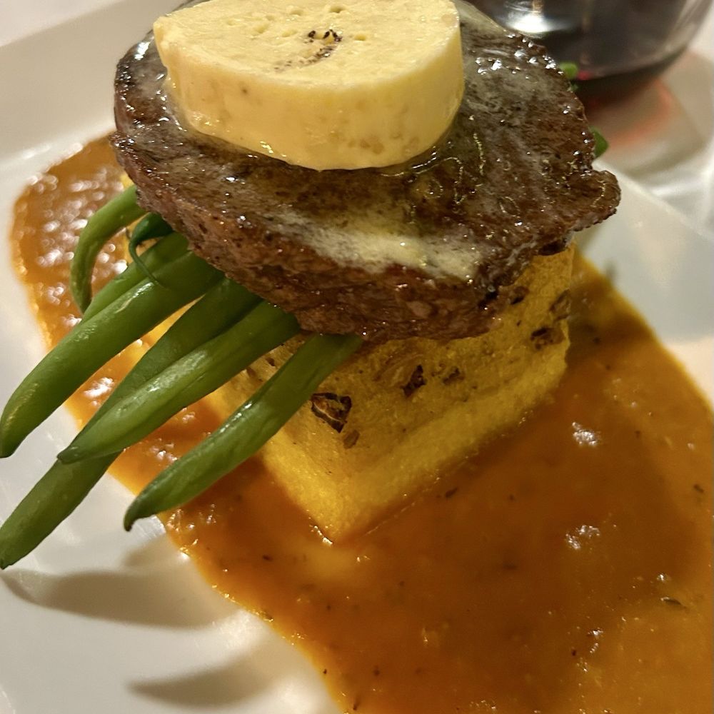 The Friendly Fox - braised beef short rib w/shitake polenta cake, haricot vert, creole etouffee, and pine nut butter - Cafes Near Me - Fort Wayne, Indiana The Friendly Fox - braised beef short rib w/shitake polenta cake, haricot vert, creole etouffee, and pine nut butter - Cafes Near Me - Fort Wayne, Indiana