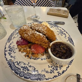 The Bloom Lounge - Chicken and waffles with maple butter bacon syrup - Breakfast & Brunch Near Me - Plano, Texas