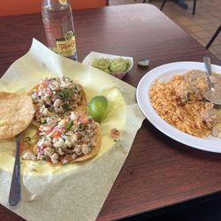Taqueria El Rey - Ceviche and side of beans and rice and guac