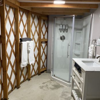 Plum Point Lodge on Seneca - Yurt bathroom - Hotels Near Me - Himrod, New York