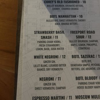 botL - Drink menu highlighting the White Negroni, a special that became a regular. - Cocktail Bars Near Me - New Kensington, Pennsylvania