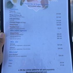 Bleu Island Restaurant Bar & Exquisite Cuisine - Menu