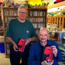 Ye Old Bookworm - David Bennet (standing) and RUMOR author E.C. McMullen Jr.