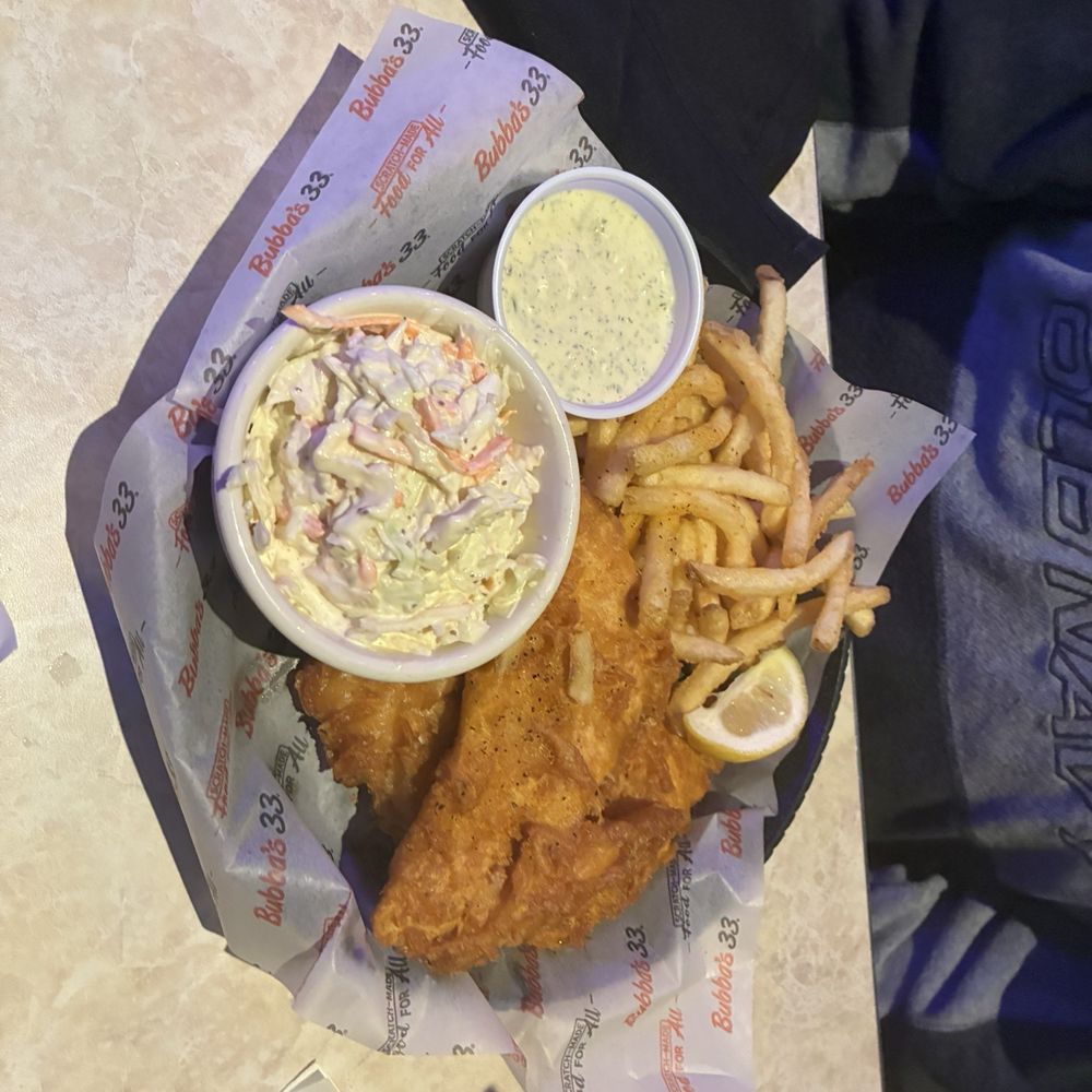 Bubba's 33 - Fish and chips. Delicious but oily. Coleslaw was not fantastic - Sports Bars Near Me - Louisville, Kentucky