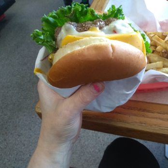 Giant Burger - Look how big it is! I have to cut it in half, just to eat it. Mmmmm - Burgers Near Me - Springfield, Oregon