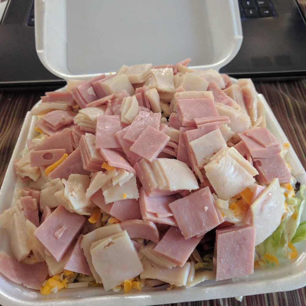 Burger Town - The comical amount of cold cuts hid all of the fresh sliced vegetables that were also in the salad. - Burgers Near Me - Fullerton, California