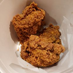 KFC - Severely over cooked chicken, tasted like it was dredged in hot sauce... super spicy. Very oily and rubbery. Sides were all good though