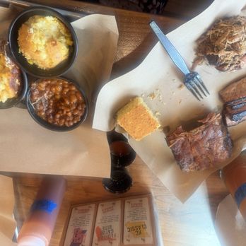 Mission BBQ - Meat Sampler - Brisket, Pulled Pork, Baby Back Ribs:l; Mac N Cheese, Baked Beans & Corn Casserole - Barbeque Near Me - Fort Lauderdale, Florida