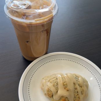 The Clove Cafe - Honey bee latte iced and earl grey scone - Bakeries Near Me - Hurst, Texas