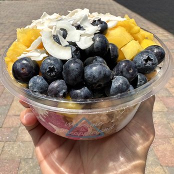 Playa Bowls - Coco Craze Coconut Bowl BASE: 1/2 Coconut, 1/2 Pitaya TOPPINGS: Granola, Banana, Pineapple, Mango, Blueberries, Coconut & Honey - Acai Bowls Near Me - Chamblee, Georgia Playa Bowls - Coco Craze Coconut Bowl BASE: 1/2 Coconut, 1/2 Pitaya TOPPINGS: Granola, Banana, Pineapple, Mango, Blueberries, Coconut & Honey - Acai Bowls Near Me - Chamblee, Georgia