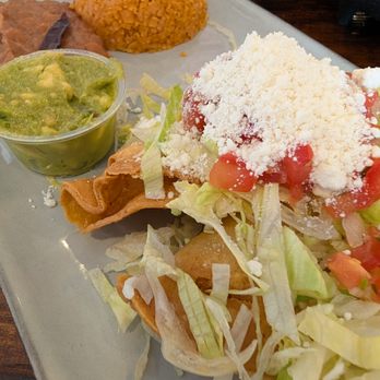 Maggie's Blue Rose - Crispy potato tacos with Mexican rice, beans and a little cup of guacamole. - Mexican Near Me - Avalon, California