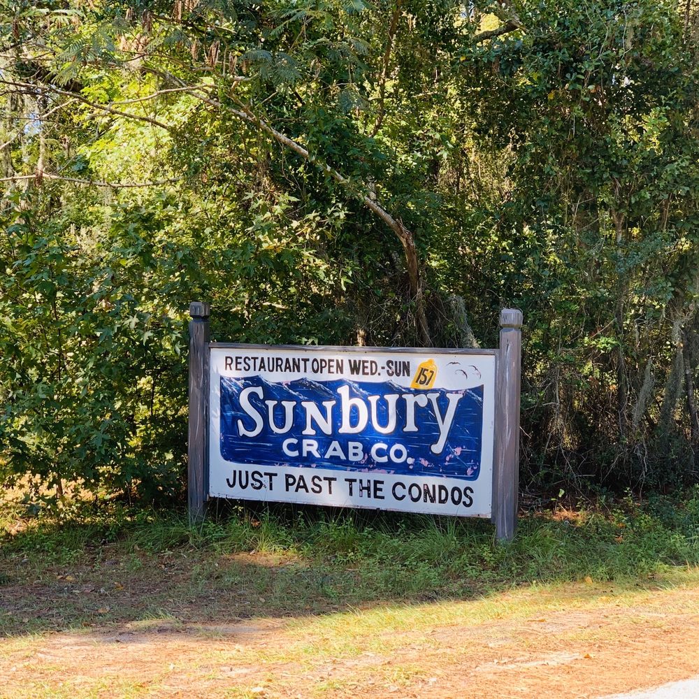 Sunbury Crab - Sign by the side of the road. You're almost there! Like it says, "Just past the condos". - Seafood Near Me - Midway, Georgia Sunbury Crab - Sign by the side of the road. You're almost there! Like it says, "Just past the condos". - Seafood Near Me - Midway, Georgia