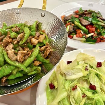 Dumpling Party - smoked pork belly with garlic sprouts, hunan pork stir fry, hand torn cabbage - Chinese Near Me - Sugar Land, Texas