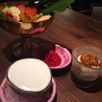 Angler - Coconut sorbet and New Orleans ice cream, plus a fruit platter in the back - Seafood Near Me - San Francisco, California