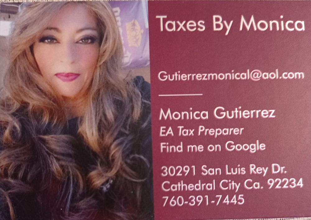 TAXES BY MONICA Request Consultation 30291 San Luis Rey Dr