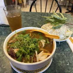 Bun Bo Hue and the condiments.